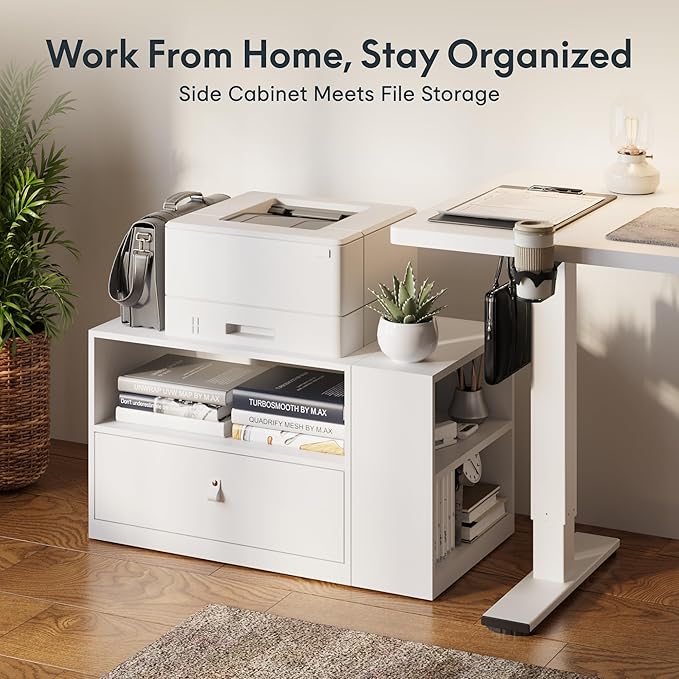 FLEXISPOT H7 CAB Computer Workstation Storage Cabinet, Modular Under Desk File Pedestal, Mobile Office Drawer Cabinet for Standing Desk Setup, Home Office Organization System(White)
