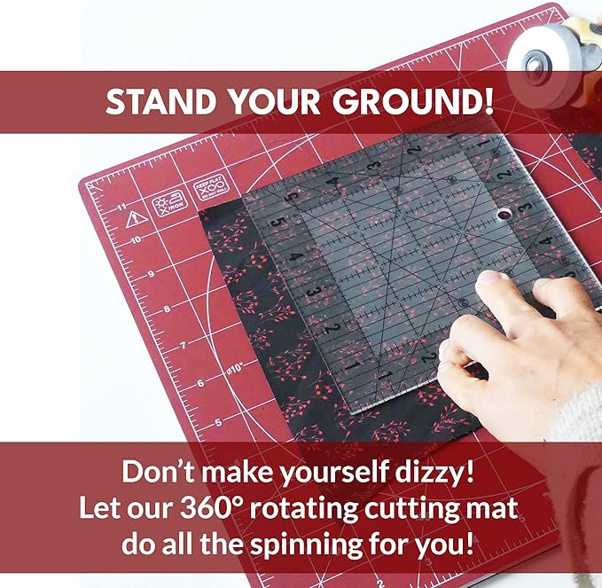 Madam Sew 360 Degree Rotating Self Healing Cutting Mat for Crafts, Sewing, and Quilting – 12x12 cutting matts for sewing Lockable Non-Slip Base and Accurate Grid and Bias Lines for Precise Cuts