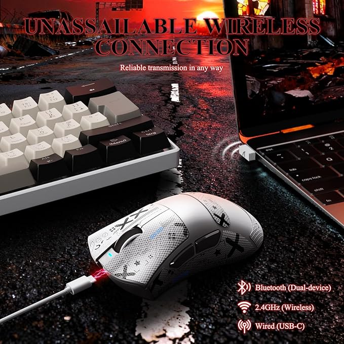 MAMBASNAKE Attack Shark V3 PRO 62g Superlight Wireless Gaming Mouse,RGB Charging Dock,BK52820 Tri-Mode BT/2.4G Wireless/Wired Mouse with Grip Tape,25000DPI,5 Programmable Buttons for Pc/Mac,White PRO