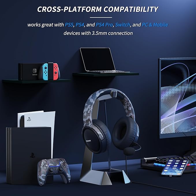 BINNUNE Gaming Headset with Mic for PS4 PS5 Xbox Series X|S Xbox 1 PC NS, Wired Gaming Headphones with Microphone for PS 4|5 Xbox1