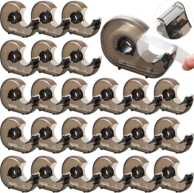 24 Pieces Handheld Tape Dispenser Desktop Adhesive Cutter Transparent Plastic Refillable Dispenser Lightweight and Portable Manual Use Adhesive Holder for Home Office Packing Gift, No Tape Included