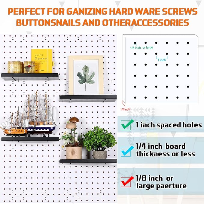 Beeveer 4 Pcs Pegboard Shelves Wall Organizer Brackets Pegboard Steel Tray Accessories Organizing Tools for Craft Garage Nursery Workbench Kitchen(10.04 x 4.33 Inch,White)