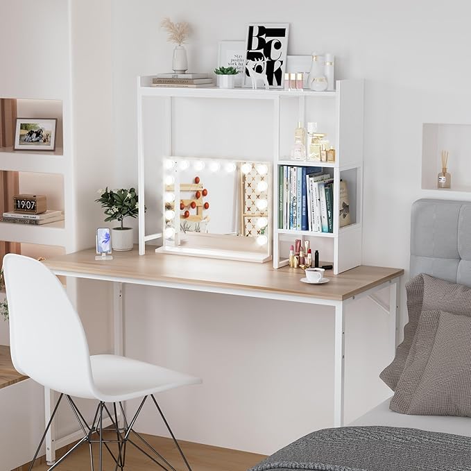 Desk Shelf for Top of Desk Hutch Top Only Desktop Bookshelf Organizer 38.6" Shelves for Computer Dorm