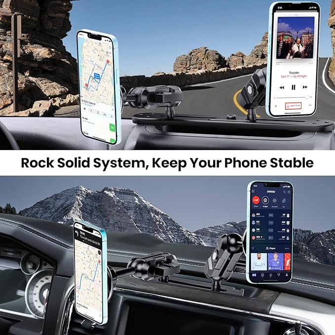 Kaishengyuan Dash Mount Wireless Charger Magnetic Holder with Metal Double Socket Arm & 360° Rotating Extension Mounting Arm & 0.98” Ballhead Compatible with All Smartphones