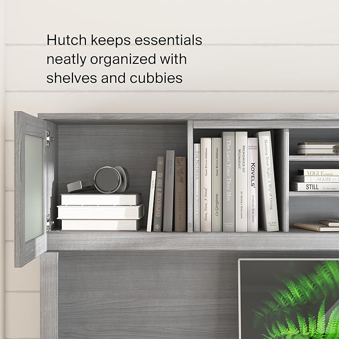 Bush Home Somerset 72W 3 Position Sit to Stand L Shaped Desk with Hutch in Platinum Gray | Adjustable Height Table for Office