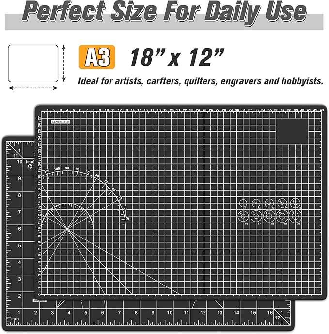 DIYSELF Cutting Mat 12in×18in, Cutting Mats for Crafts, Self Healing Cutting Mat A3, Fabric Cutting Mats Double Side for Sewing, Quilting, Craft Mat for Desktop, Matting & Mounting Materials