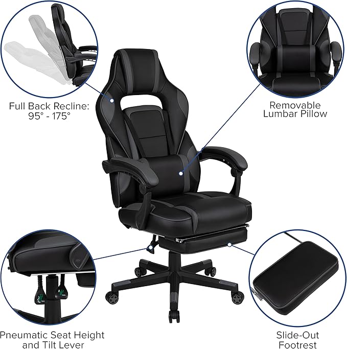 Flash Furniture Optis Gaming Desk with Cup Holder/Headphone Hook/Removable Mousepad Top & Black Reclining Back/Arms Gaming Chair with Footrest