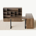 Home Office Furniture Set, 67'' Standing Desk with 44'' Bookshelf, Electric Height Adjustable Desk with 2 File Cabinet, AC/USB and Bookcase with 3 Drawers, Fluted Style Black Walnut