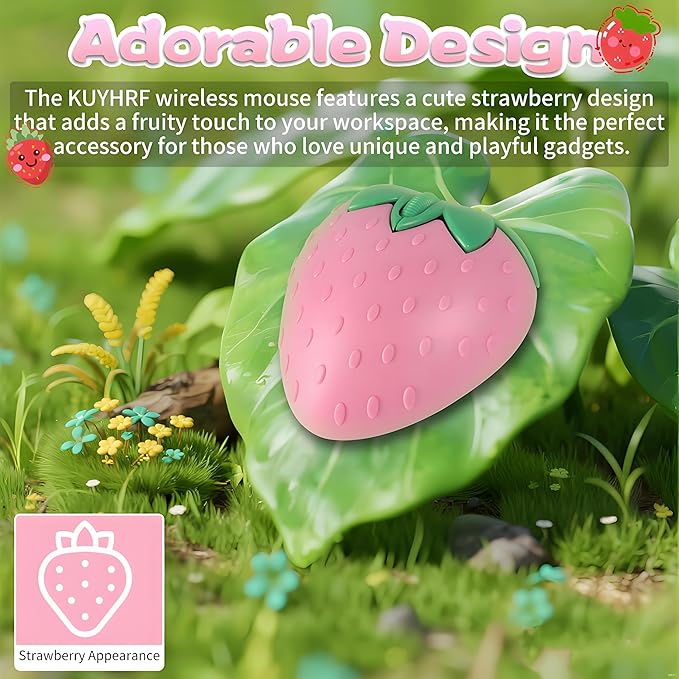 Cute Strawberry Wireless Mouse - 2.4G & Bluetooth Dual-Mode, Ergonomic Design for Laptop/PC - Perfect for Students & Gamers, Comfortable Grip & Plug-and-Play (Pink)