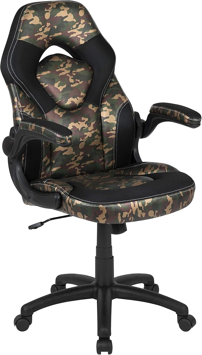 EMMA + OLIVER Black/Camo Gaming Desk Set with Headphone Hook, and Monitor Stand