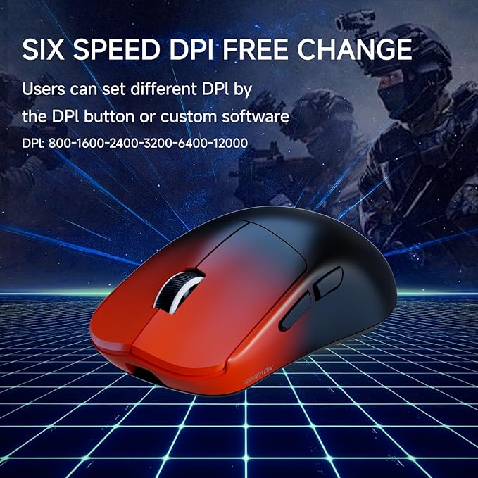 EWEAND X23 Pro Gaming Mouse, Tri-Mode 2.4G/USB-C/BT 5.4 Wireless Mouse, PAW3311 Sensor,12000 DPI, 59g Lightweight, Zero Delay, Ergonomic Computer Mouse with Anti-Slip Grip Tape for Laptop/PC/Mac-Red