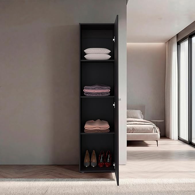 Wenge Storage Cabinet with Mirror Full-length mirror on the door enables quick outfit checks and adds functionality for daily grooming right beside stored clothing and accessories Smooth-opening doo