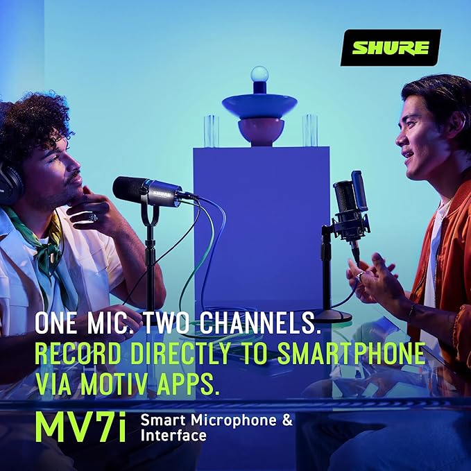 Shure MV7i Smart Microphone – USB-C & XLR Mic for Podcasting, Music & Streaming with Built-in Audio Interface, Auto Level Mode, Advanced DSP, All-Metal Design, Black