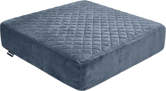 Soft 20x20x5 Memory Foam Recliner Chair Seat Cushion for Long Sitting - Armchair Pad with Washable Velvety Cover & Non-Slip Base for Seniors & Elderly - Gray
