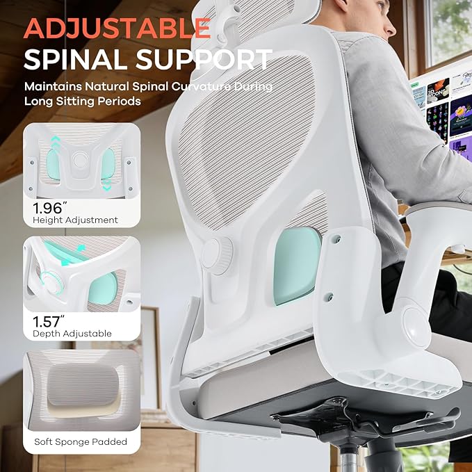 Office Chair,Ergonomic Office Desk Chair with 2D Adjustable Lumbar Support,3D Headrest,2D Arms,330LBS High Back Mesh Computer Home Office Chairs Rolling Tilting Swivel Executive Chairs Grey