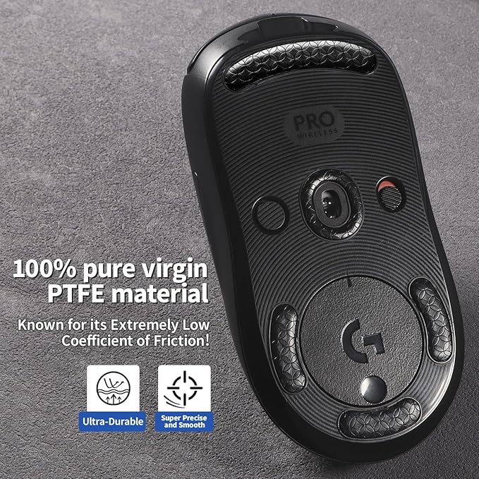 Smooth Gliding Mouse Skates for Logitech G Pro Wireless Gaming Mice Feet Replacement(PTFE,Black) Rounded Edges Ultra-Smooth and Durable Mice Slider for G Pro Wireless