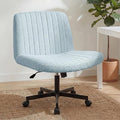 Orange Factory Criss Cross Chair Wheels Vanity Chair Office Desk Comfy Wide Cross Legged Armless Teddy Fabric Adjustable Swivel for Home Computer Task (Blue, Teddy Fleece)