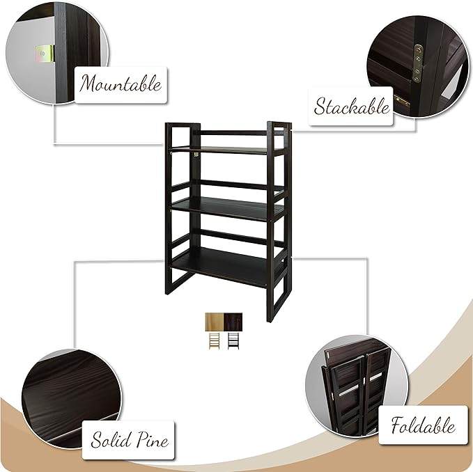 3-Shelf Folding Student Bookcase 20.75" Wide-Natural