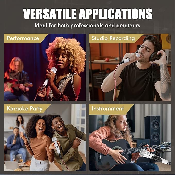 Dynamic Microphone - Premium Handheld Wired Mic with 16ft XLR to 1/4" Audio Cable - Professional Cardioid Vocal Microphone for Singing, Speaking, Karaoke & Living Stage