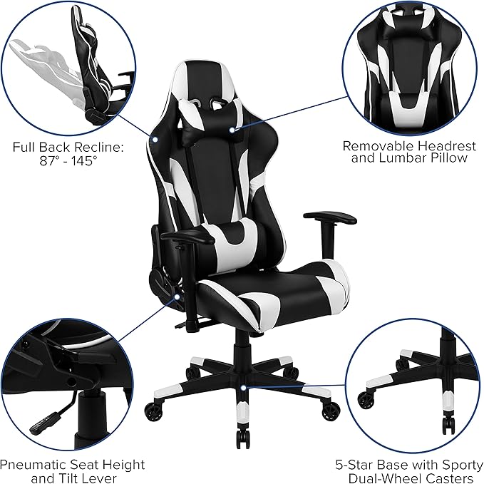 Flash Furniture Gaming Desk and Black Reclining Gaming Chair Set /Cup Holder/Headphone Hook/Removable Mouse Pad Top - Wire Management