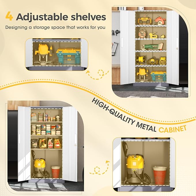 Greenvelly Metal Storage Cabinet,72” Metal Cabinet Storage with Doors and 4 Adjustable Shelves,Tall Storage Cabinet for Home,School,Gym(Grey White)
