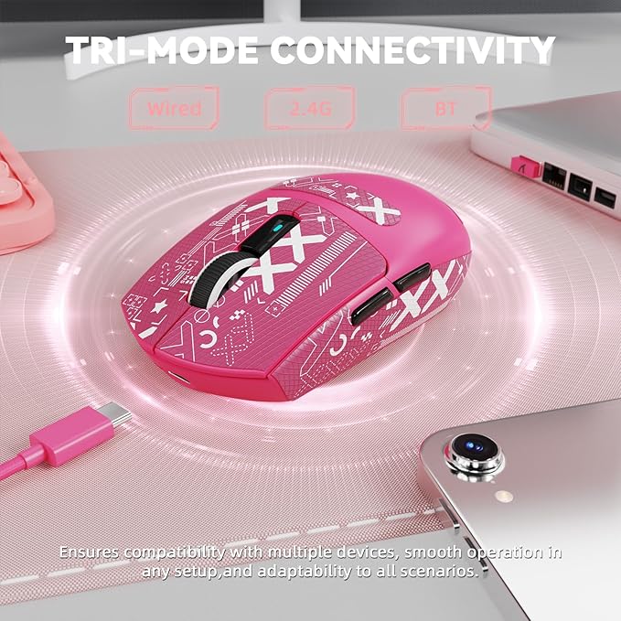 MAMBASNAKE ATTACK SHARK G3PRO Wireless Gaming Mouse with RGB Magnetic Charging Dock,Tri-Mode-2.4G/USB-C Wired/BT, 25K DPI,PAW3311 Optical Sensor,59g Ultra Lightweight,Slip Grip Tape for PC/Mac(Red)