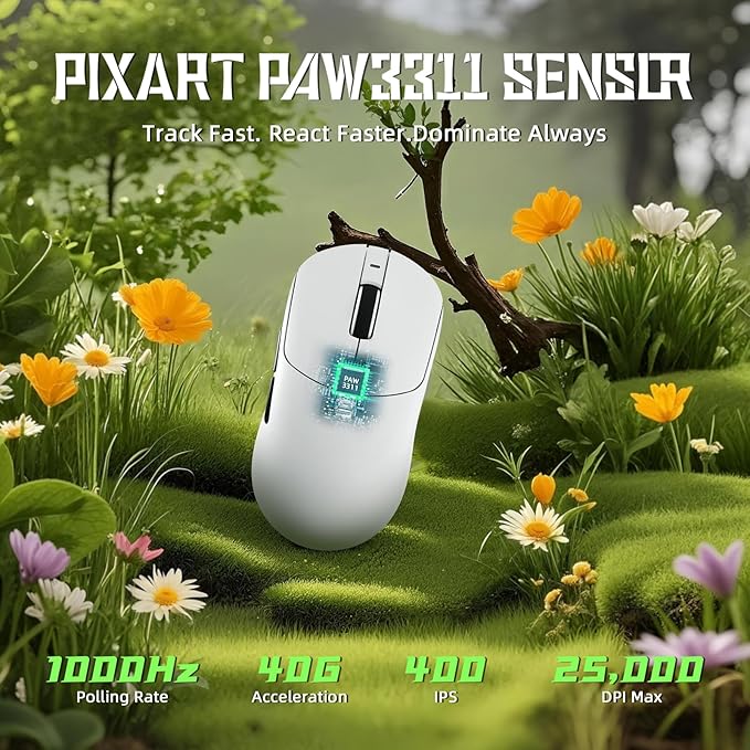 ATTACK SHARK X8 SE Wireless Gaming Mouse,55g Ultra-Lightweight Wired/BT/2.4GHz Wireless Programmable Mouse,1K Polling Rate,PixArt PAW3311 Gaming Sensor,25000 DPI,Gamer Mice for PC/Win/Mac(White)