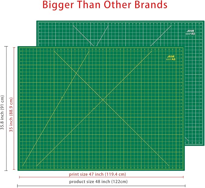 ArtAt Self Healing Cutting Mat: 48″x 36″ Green Double Sided PVC Non-Slip 5 Layers Craft Mat for Maximum Healing - Great for Sewing & Quilting & Scrapbooking and Craft & Art Projects…