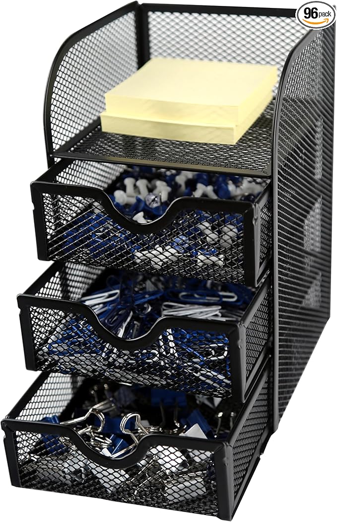 Huron Desktop Mini 3-Drawer Supplies Organizer (1/4/24/96) (96 pc)