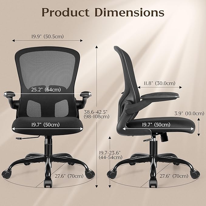 FelixKing Office Desk Chairs, Ergonomic PC Desk Chair with Wheels, Adjustable Lumbar Support and Height, Swivel Computer Chair with Flip-up Armrests, Ergo Mesh Backrest for Working (Black, Pack of 2)
