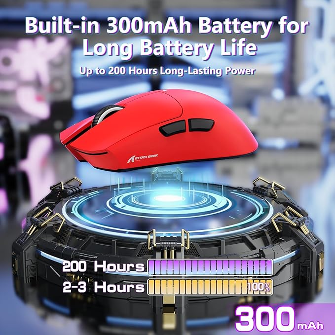 MAMBASNAKE Attack Shark X11SE Lightweight Wireless Gaming Mouse, Tri-Mode 2.4G/USB-C Wired/BT, 22K DPI, PAW3311 Optical Sensor, 59g, 5 Programmable Buttons, 300mAh Battery for PC/Mac(Red)