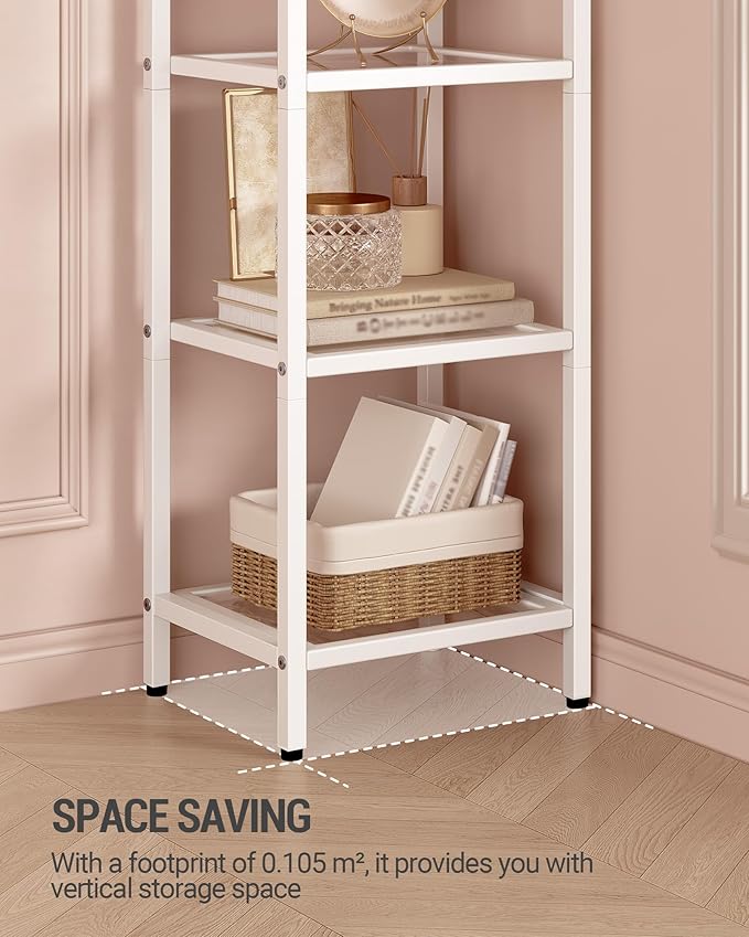 Hzuaneri Bookcase Bookshelf, Tempered Glass Arched Bookshelf for More Storage, Slim Shelving Unit for Bedroom, Bathroom, Home Office, Steel Frame, 5 Tier White BC20599W