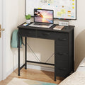 HIGDBFE Small Desk with 5 Fabric Drawers, 33 Inch Writing Desk for Home Office, Simple PC Desks for Small Place, Kids Girls Teen Study Table Vanity for Bedroom, Dorm, Black, 14" D