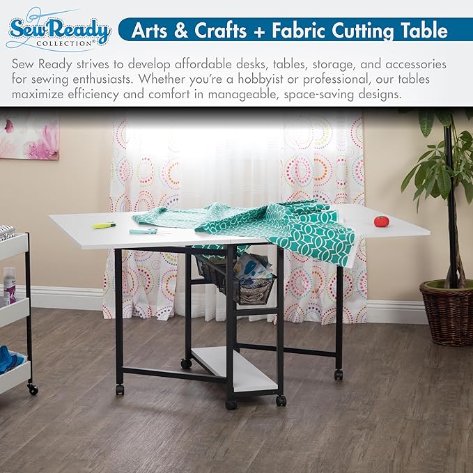 Studio Designs Sew Ready Fabric Sewing/Cutting Standing Table with Organizers - 58.75" W x 36.5" D x 30" H - Charcoal / White