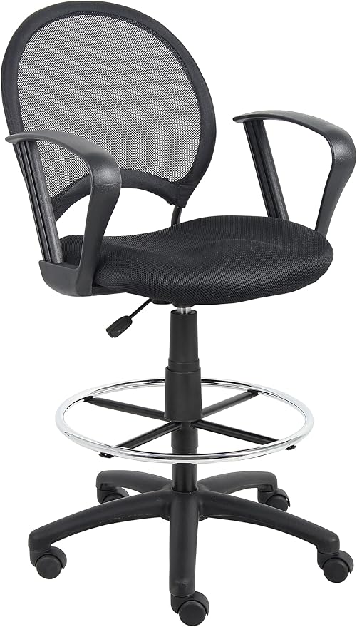 Boss Office Products Mesh Drafting Stool with Loop Arms in Black (B16217)