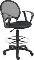 Boss Office Products Mesh Drafting Stool with Loop Arms in Black (B16217)