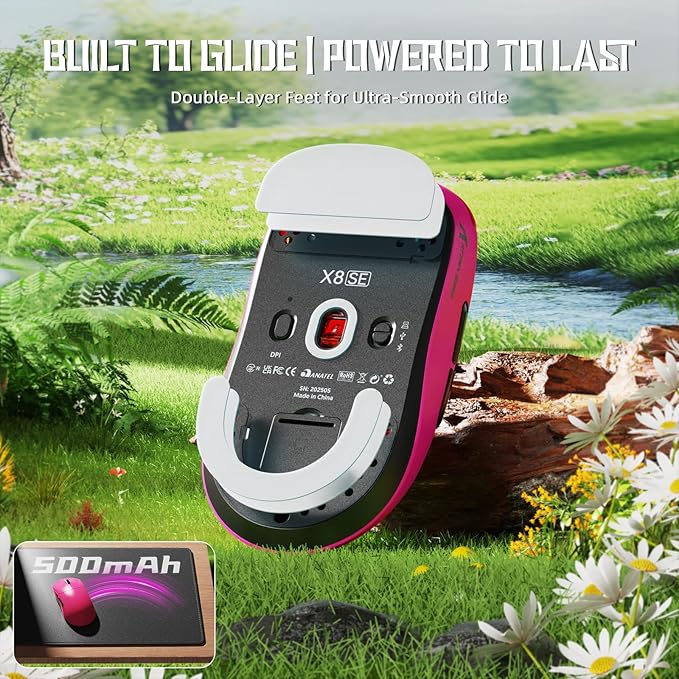 ATTACK SHARK X8 SE Wireless Gaming Mouse,55g Ultra-Lightweight Wired/BT/2.4GHz Wireless Programmable Mouse,1K Polling Rate,PixArt PAW3311 Gaming Sensor,25000 DPI,Gamer Mice for PC/Win/Mac (Berry)