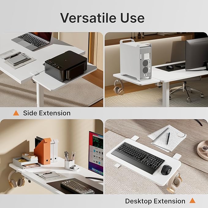 PEGZONE Desk Extender Tray, 24" x 12" Clamp On Shelf, Desk Extension with Laptop Holder, Table Arm Rest, Clamp On Keyboard Tray for Office and Home, Workstation Organizer, Medium, White