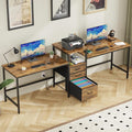 GYIIYUO 93'' 2 Person Desk with Charging Station, Two Person Long Desk with 3 Fabric Drawers and Printer Shelf, Double Computer Desk, Writing Study Table Workstation for Home Office, Rustic Brown
