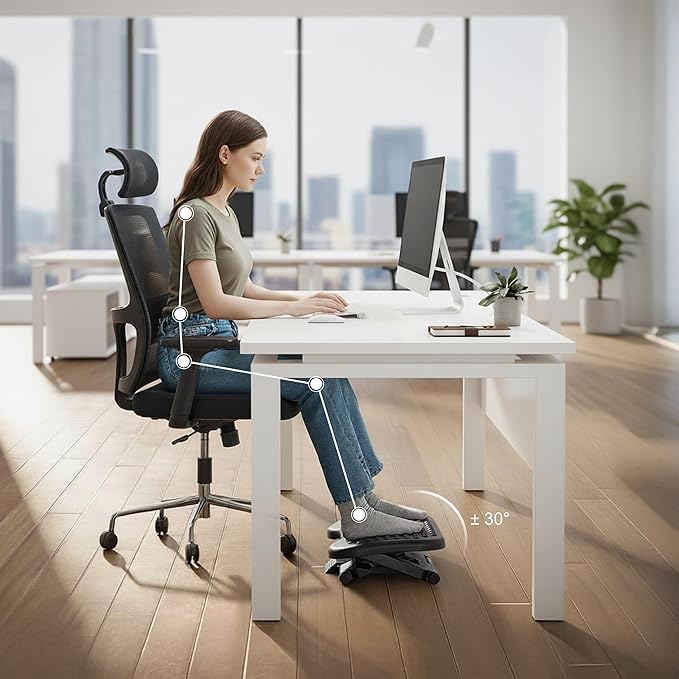 Relaxdays Desk Footrest, 3-Way Height Adjustable, Tilt, Massage Function, Ergonomic Footrest, Black