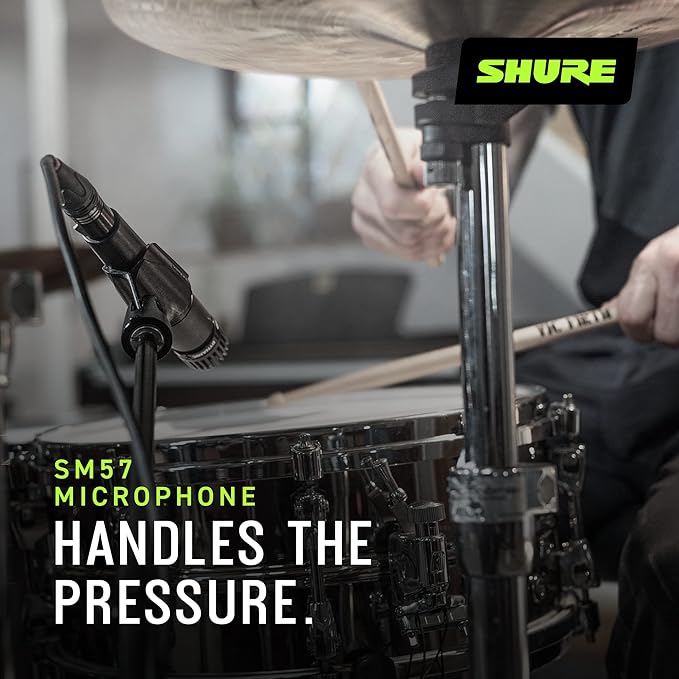 Shure SM57 Dynamic Microphone – Wired Cardioid XLR Instrument Handheld Mic for Guitar Amplifiers, Snare Drum, Percussion, Live Sound & Studio Recording, Black