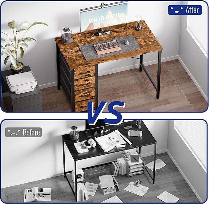 Pamray Computer Desk with 4 Drawers – Vintage (32")