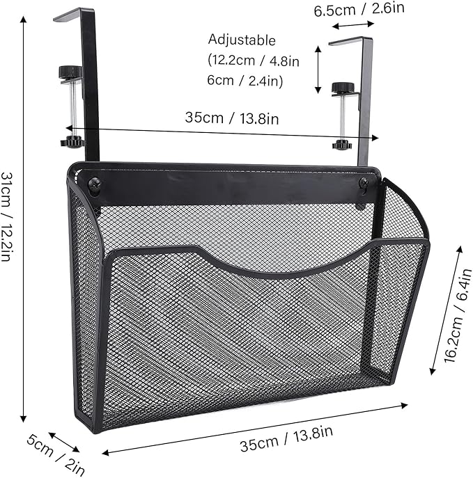 Asixxsix Under Desk Drawer, Desk Side Storage, Hanging Desk Organizer, Clamp On Desk Organizer, Mesh Metal Desk Drawer, Side Desk Organizer for Office and Home (Black)