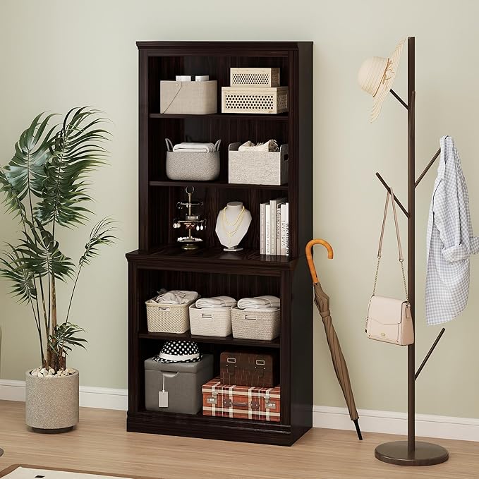 Bevfint 72" Tall Bookcase, White Large Floor Standing Bookshelf, 5 Tier Shelves Open Storage Organizer, Book Case for Living Room Hallway Kitchen Home Office Bedroom, Dark Cherry- 5 Tier