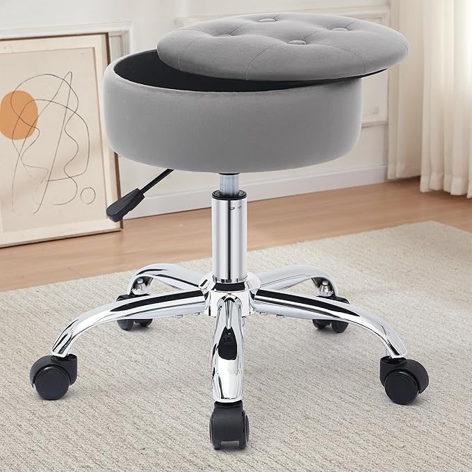 Gitrah Vanity Chair with Wheels Adjustable Vanity Stool with Storage Swivel Vanity Stool for Vanity Rolling Makeup Chair Grey