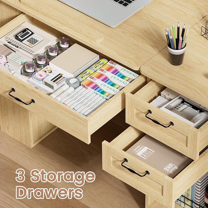 Drafting Table with Storage Cabinet & Drawers, Adjustable Drawing Table with Open Shelves, Craft Art Desk for Artists, Painters, Drawing, Crafting, Reading, Writing, Working