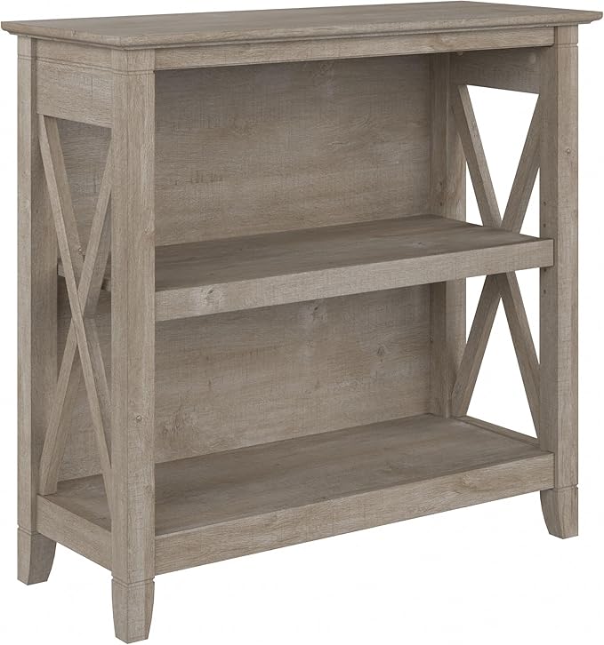 Bush Furniture Key West Small 2 Shelf Bookcase in Washed Gray, Compact Home Organizer, Vertical Storage Solution, Bookshelf for Office or Living Room