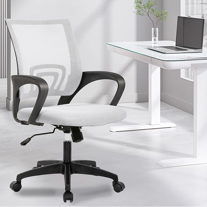 PayLessHere Home Office Desk Chair Ergonomic Computer Chair Adjustable Lumbar Support Armrest Executive with High Density Mesh 360 Degree for Men Women Adults,White