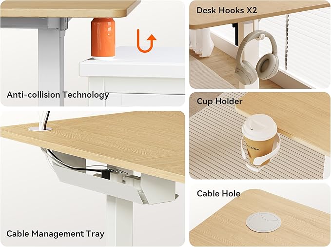 WALKINGDESK 55X45 Inches Reversible L Shaped Standing Desk Height Adjustable with Cup Holder, Electric Corner Computer Desk, Sit Stand up Home Office Desk, Ergonomic Gaming Desk, Oak
