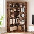 IDEALHOUSE Corner Bookshelf 72.8in Farmhouse Bookcase Large Bookshelf Wood Bookcase Tall 5 Tier Corner Shelf L Shaped Bookshelfs Storage Display Rack Living Room Bedroom (Retro, Half Panel)